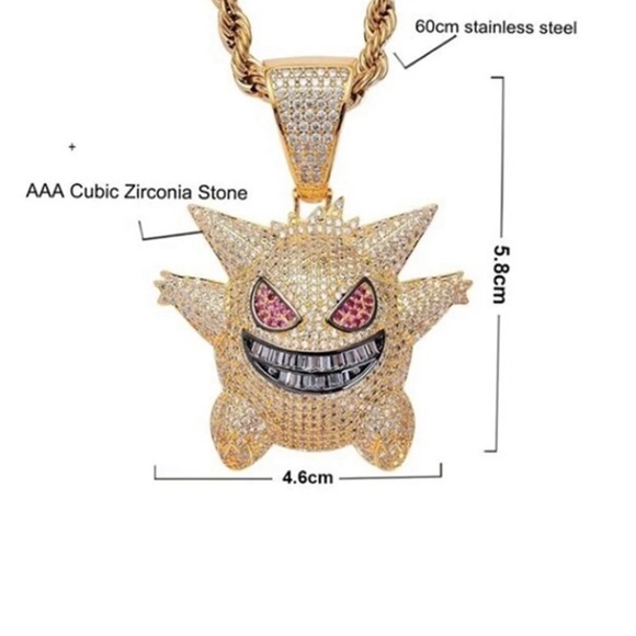 Iced Out 3D Cartoon Character Icy CZ Diamonds 14K Gold Plated Necklace - Picture 3 of 8